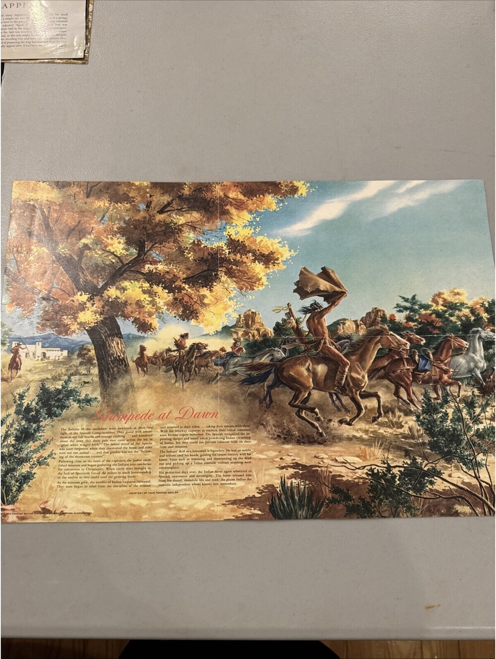 VINTAGE 1958 NATIVE AMERICAN PROMO POSTERS BY PONTIAC MOTORS Stampede At Dawn